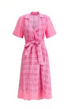 Charming Deep V neckline Bow tie China Manufactory Linen fabric Woman's Midi Dress