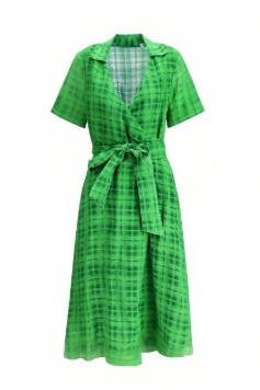 Charming Deep V neckline Bow tie China Manufactory Linen fabric Woman's Midi Dress