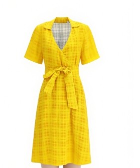 Charming Deep V neckline Bow tie China Manufactory Linen fabric Woman's Midi Dress