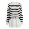 Color blocking stripe Lace trimmed Openwork knit Round neckline Feminine flair Woman's Sweaters