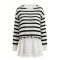 Color blocking stripe Lace trimmed Openwork knit Round neckline Feminine flair Woman's Sweaters