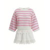 Color blocking stripe Lace trimmed Openwork knit Round neckline Feminine flair Woman's Sweaters