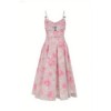 Flowy printed Delicate Exquisite Feminine Charming Flowy Camisole Backless Midi Dress