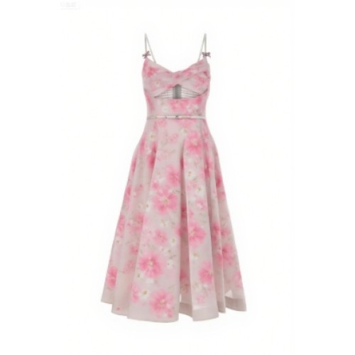 Flowy printed Delicate Exquisite Feminine Charming Flowy Camisole Backless Midi Dress