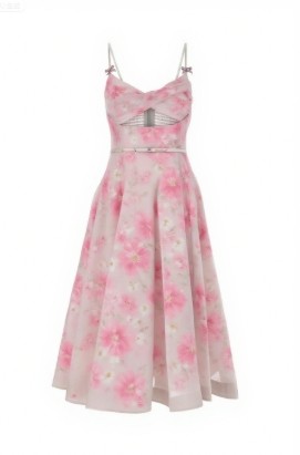 Flowy printed Delicate Exquisite Feminine Charming Flowy Camisole Backless Midi Dress