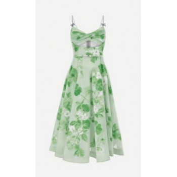 Flowy printed Delicate Exquisite Feminine Charming Flowy Camisole Backless Midi Dress
