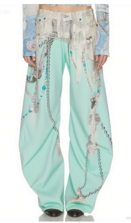 Pearl Lace trims Colorful Delicate Elegance Classical Fashionable Woman's Denim Pants