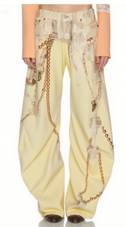 Pearl Lace trims Colorful Delicate Elegance Classical Fashionable Woman's Denim Pants