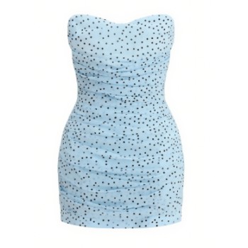 Off shoulder Bodycon Delicate Graceful Elegance Feminine Polka Dot Woman's Mini Dress