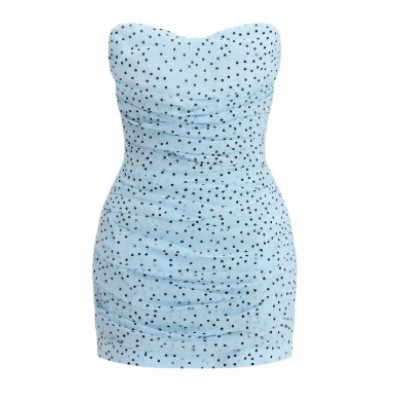 Off shoulder Bodycon Delicate Graceful Elegance Feminine Polka Dot Woman's Mini Dress