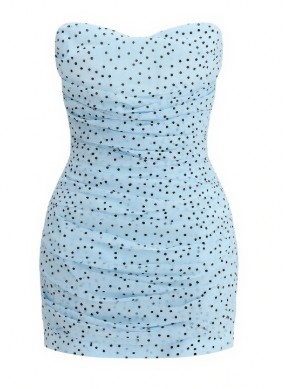 Off shoulder Bodycon Delicate Graceful Elegance Feminine Polka Dot Woman's Mini Dress