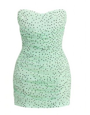 Off shoulder Bodycon Delicate Graceful Elegance Feminine Polka Dot Woman's Mini Dress