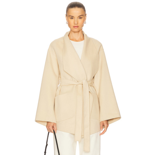 Elegant Delicate Wide lapel Belt trims Hot sale High V neckline Graceful Woman's Coat