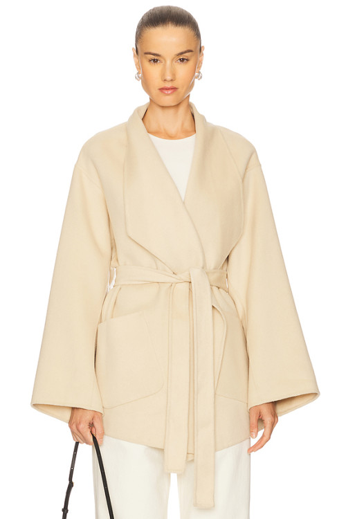 Elegant Delicate Wide lapel Belt trims Hot sale High V neckline Graceful Woman's Coat