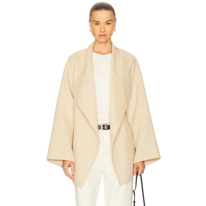 Elegant Delicate Wide lapel Belt trims Hot sale High V neckline Graceful Woman's Coat