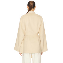 Elegant Delicate Wide lapel Belt trims Hot sale High V neckline Graceful Woman's Coat