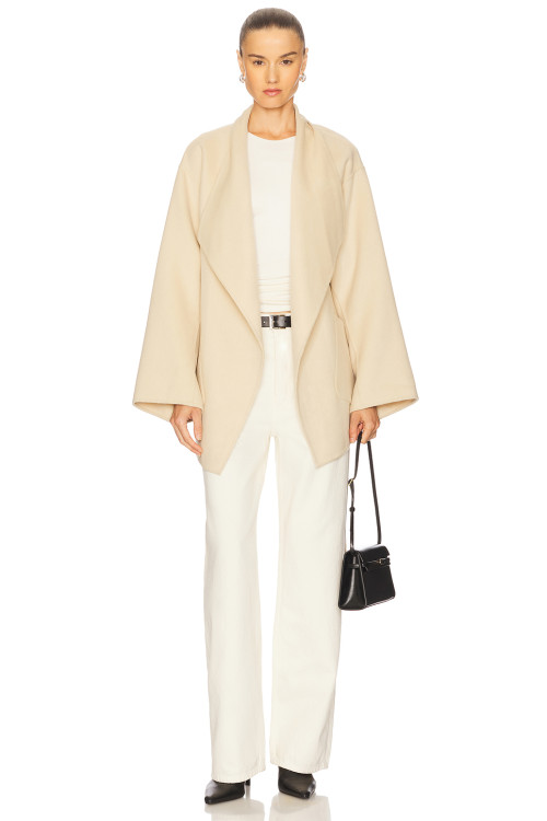 Elegant Delicate Wide lapel Belt trims Hot sale High V neckline Graceful Woman's Coat