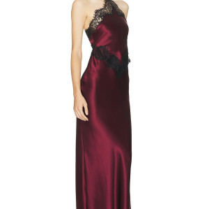 Halter neckline Lace trims Sexy Backless Cut out Back vent Woman's Party Long Dress