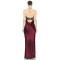 Halter neckline Lace trims Sexy Backless Cut out Back vent Woman's Party Long Dress