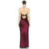 Halter neckline Lace trims Sexy Backless Cut out Back vent Woman's Party Long Dress