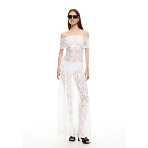 Elegant Delicate Off shoulder Feminine Drop waist High quality Woman's Lace Dress