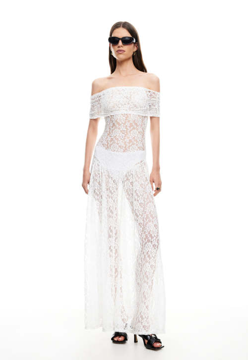Elegant Delicate Off shoulder Feminine Drop waist High quality Woman's Lace Dress