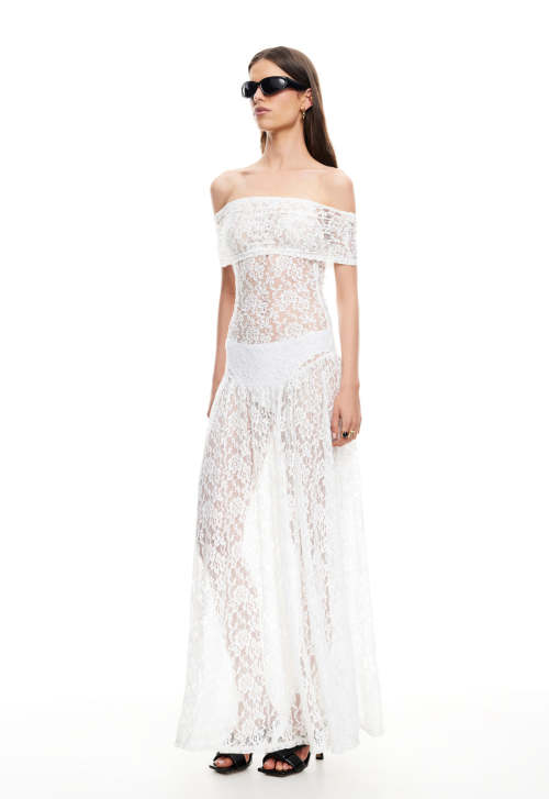 Elegant Delicate Off shoulder Feminine Drop waist High quality Woman's Lace Dress
