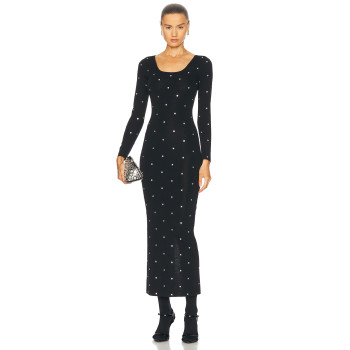 Bodycon Square neckline High quality Long sleeves Diamond Decoration Woman's Maxi Dress