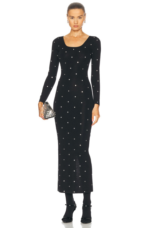 Bodycon Square neckline High quality Long sleeves Diamond Decoration Woman's Maxi Dress