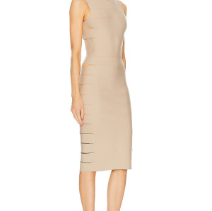 High neckline Sleeveless Bodycon Cut out Horizontal striping details Woman's Midi Dress