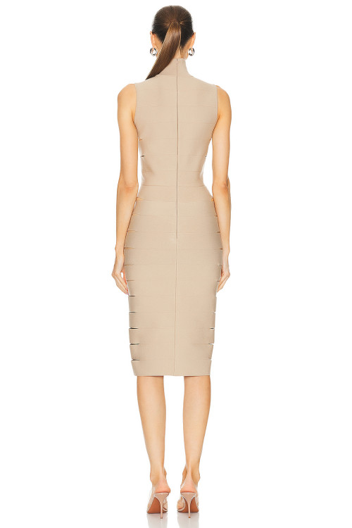 High neckline Sleeveless Bodycon Cut out Horizontal striping details Woman's Midi Dress