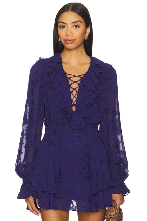 Charming Long sleeves V neckline Hot sale Customization Stylish Woman's Mini Dress