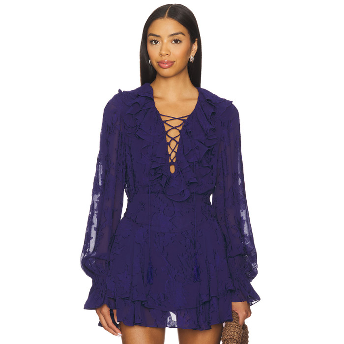 Charming Long sleeves V neckline Hot sale Customization Stylish Woman's Mini Dress