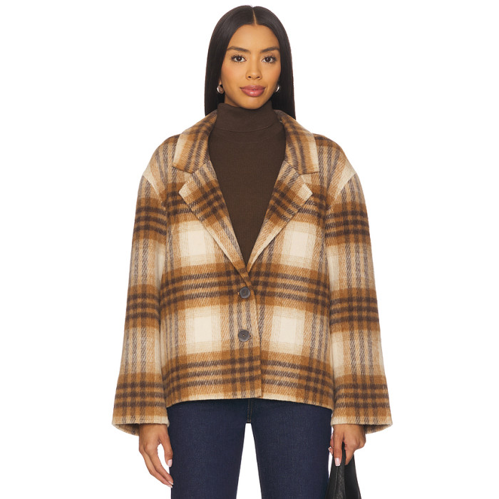 Classical Checkered pattern Formal Notched lapel collar Oversized Woman's Fashion Coats