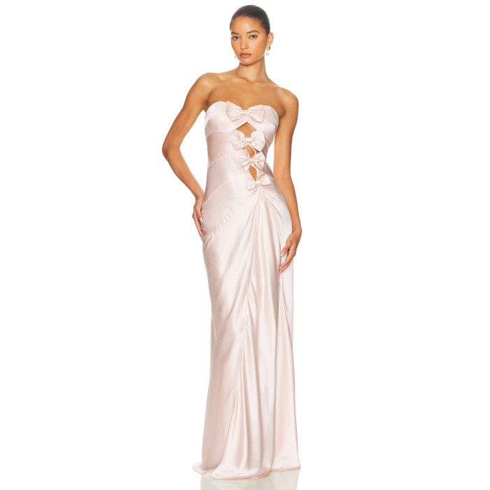 Feminine Open back Cut out Bow detail Delicate Elegant Woman's Off shoulder Dress