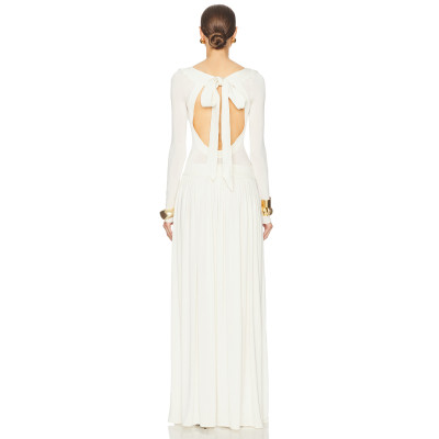 Elegant Open back Long sleeve Charming Round neckline Fitted bodies Woman's Long Dress