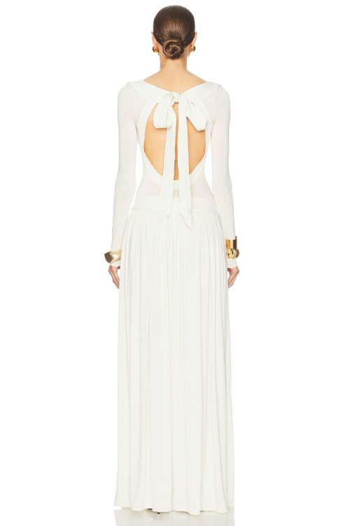 Elegant Open back Long sleeve Charming Round neckline Fitted bodies Woman's Long Dress