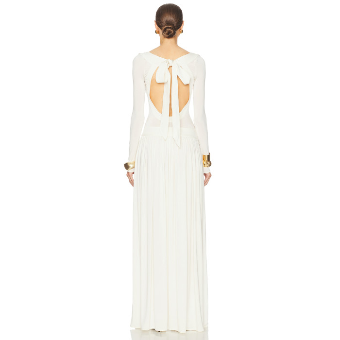 Elegant Open back Long sleeve Charming Round neckline Fitted bodies Woman's Long Dress