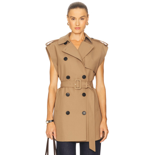 Formal Structured Short sleeves Lapel Epaulette High quality Woman's Midi Trench Vest