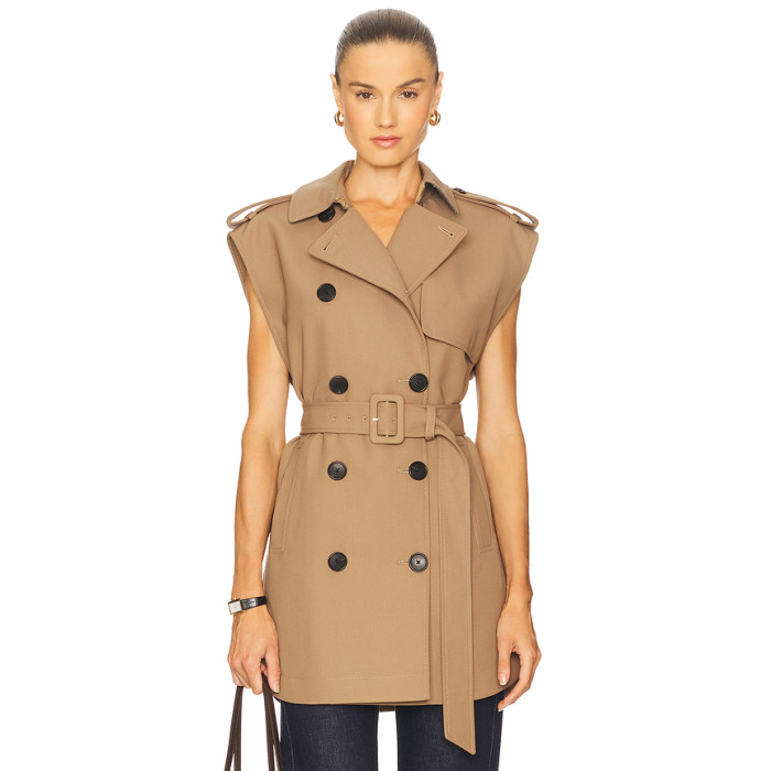 Formal Structured Short sleeves Lapel Epaulette High quality Woman's Midi Trench Vest