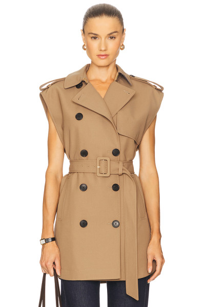 Formal Structured Short sleeves Lapel Epaulette High quality Woman's Midi Trench Vest