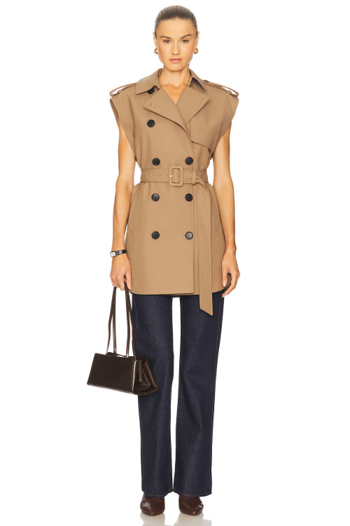 Formal Structured Short sleeves Lapel Epaulette High quality Woman's Midi Trench Vest