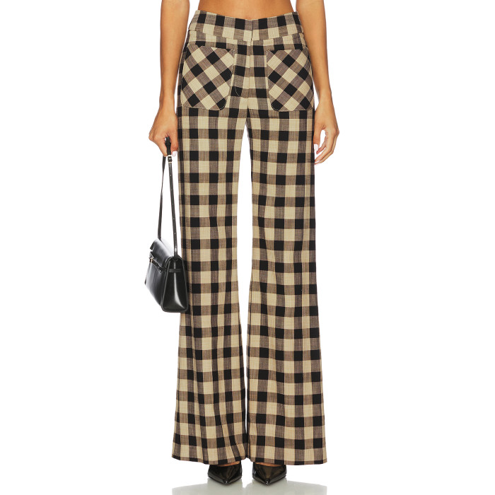 Checkered pattern Luxurious High waisted Slim Formal style Elegant Delicate Woman's Pants