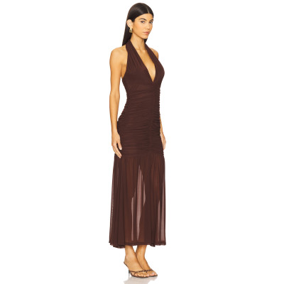 Customized New fashion Halter V neckline Backless Lightweight Sexy Woman's Midi Dress