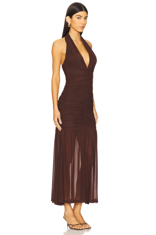 Customized New fashion Halter V neckline Backless Lightweight Sexy Woman's Midi Dress