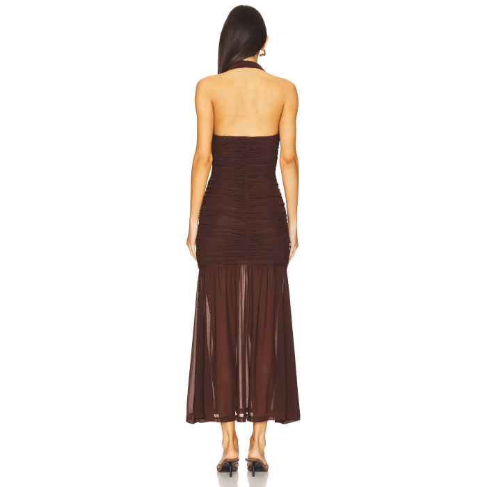 Customized New fashion Halter V neckline Backless Lightweight Sexy Woman's Midi Dress