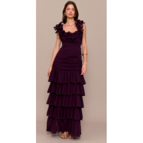 Feminine Ruffled detail Elegant Square neckline Fashion trends Delicate Woman's Long Dress