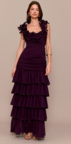 Feminine Ruffled detail Elegant Square neckline Fashion trends Delicate Woman's Long Dress