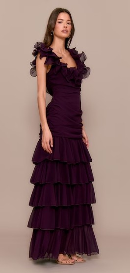 Feminine Ruffled detail Elegant Square neckline Fashion trends Delicate Woman's Long Dress