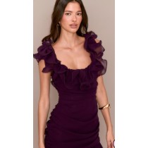 Feminine Ruffled detail Elegant Square neckline Fashion trends Delicate Woman's Long Dress
